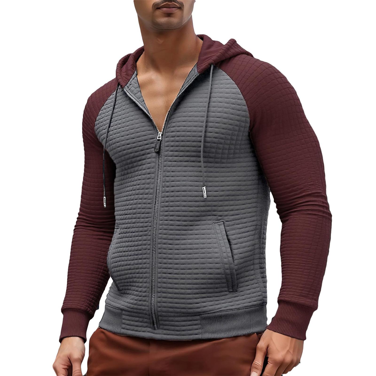 

Men s Plaid Zip Up Hoodie Long Sleeve Drawstring Casual Athletic Sweatshirt Jacket XL