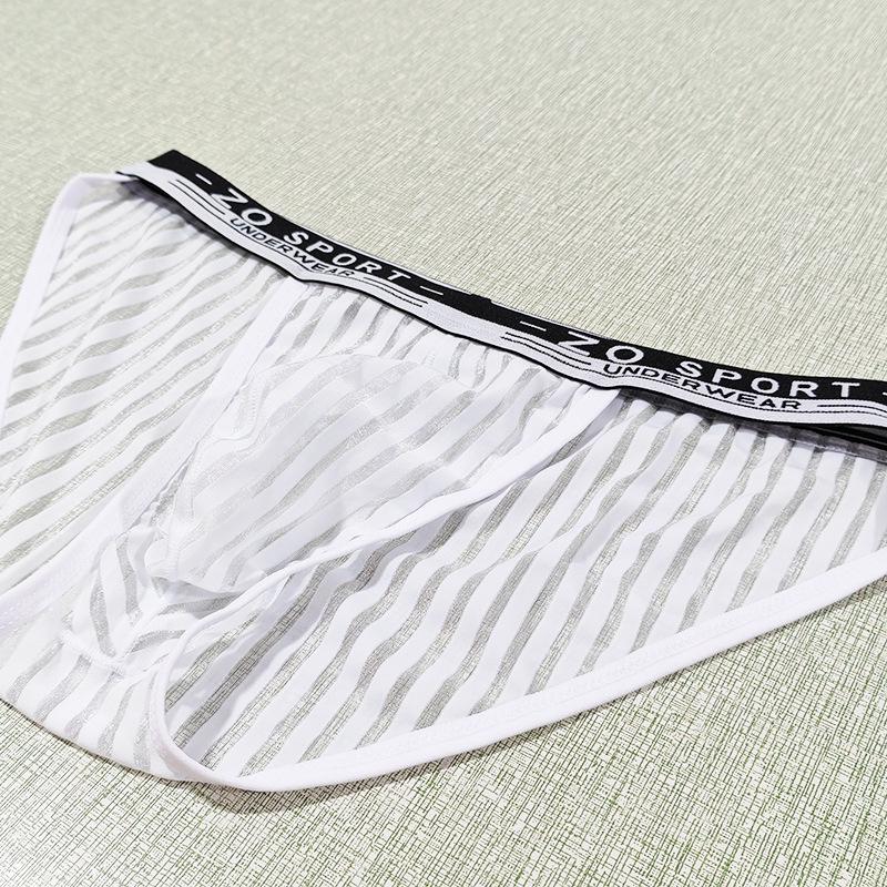 Light Luxury Men's High-Cut See-Through Lace Triangle Underwear - Soft Ice Silk Nylon Strip Design