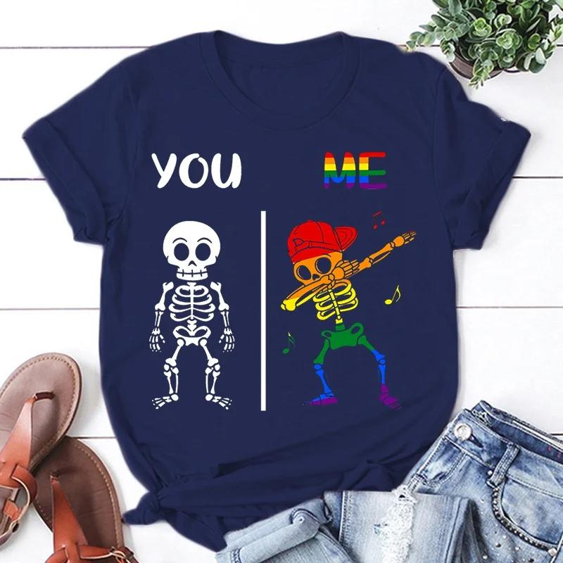 New Funny Lgbt You Me Dab Skeleton T Shirt Unisex Short Sleeve O Neck Summer Casual Letter Printing T-Shirt Top Tee