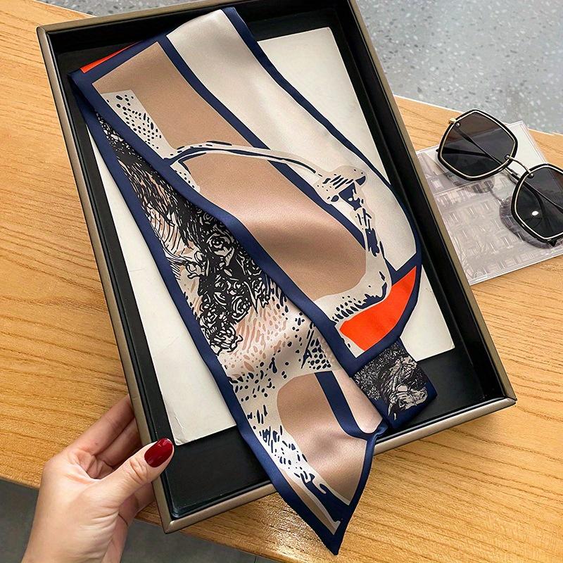 

Винтажный шарф с принтом седла, элегантный тонкий шейный шарф для женщин, весна-лето, профессиональный декоративный маленький шарф 76x15cm