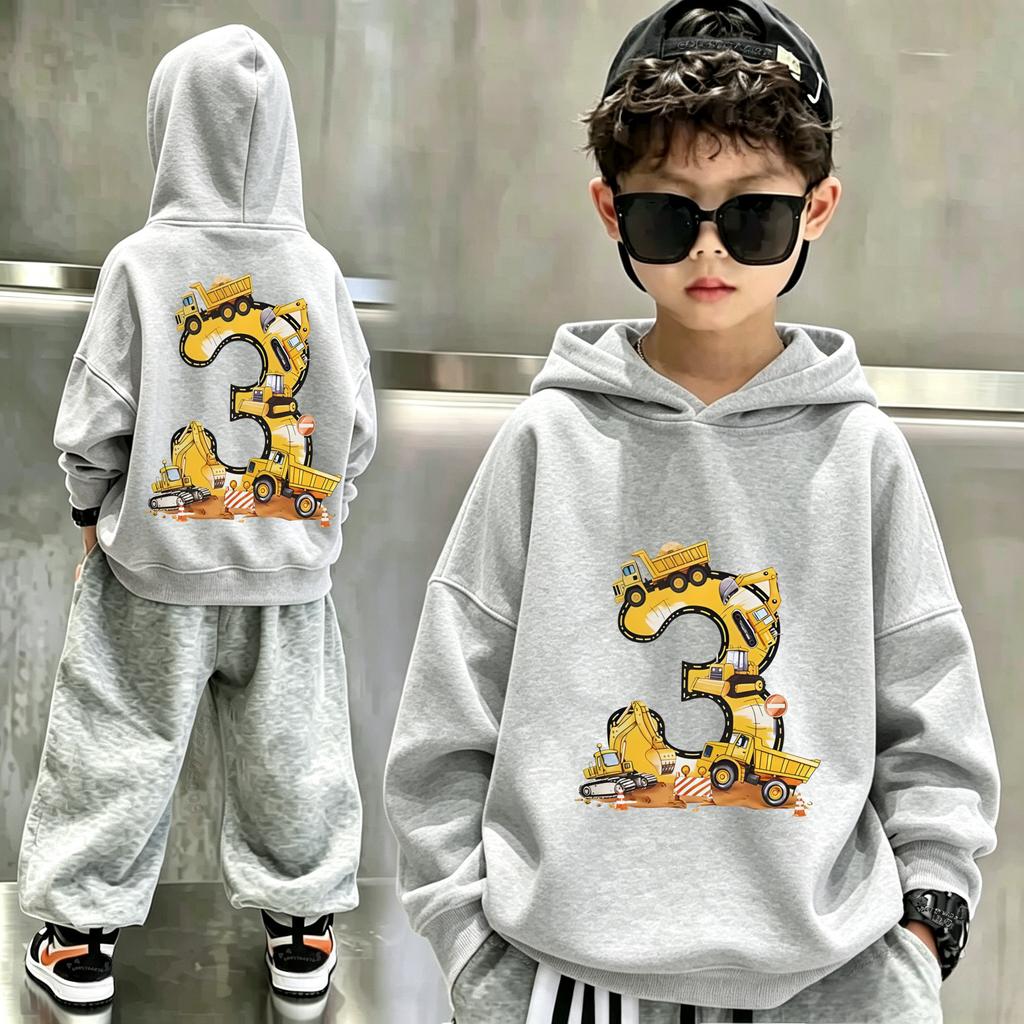 Y2K Cartoon Excavator Digital Double-sided Printed Children's Hooded Sweatshirt for Large Size, Loose-fitting Pullover Hoodie