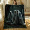 Ghost Skeleton Figure Dark Forest Halloween Printed Blanket Soft Lightweight Spooky Horror Theme Home Sofa Bed Blanket
