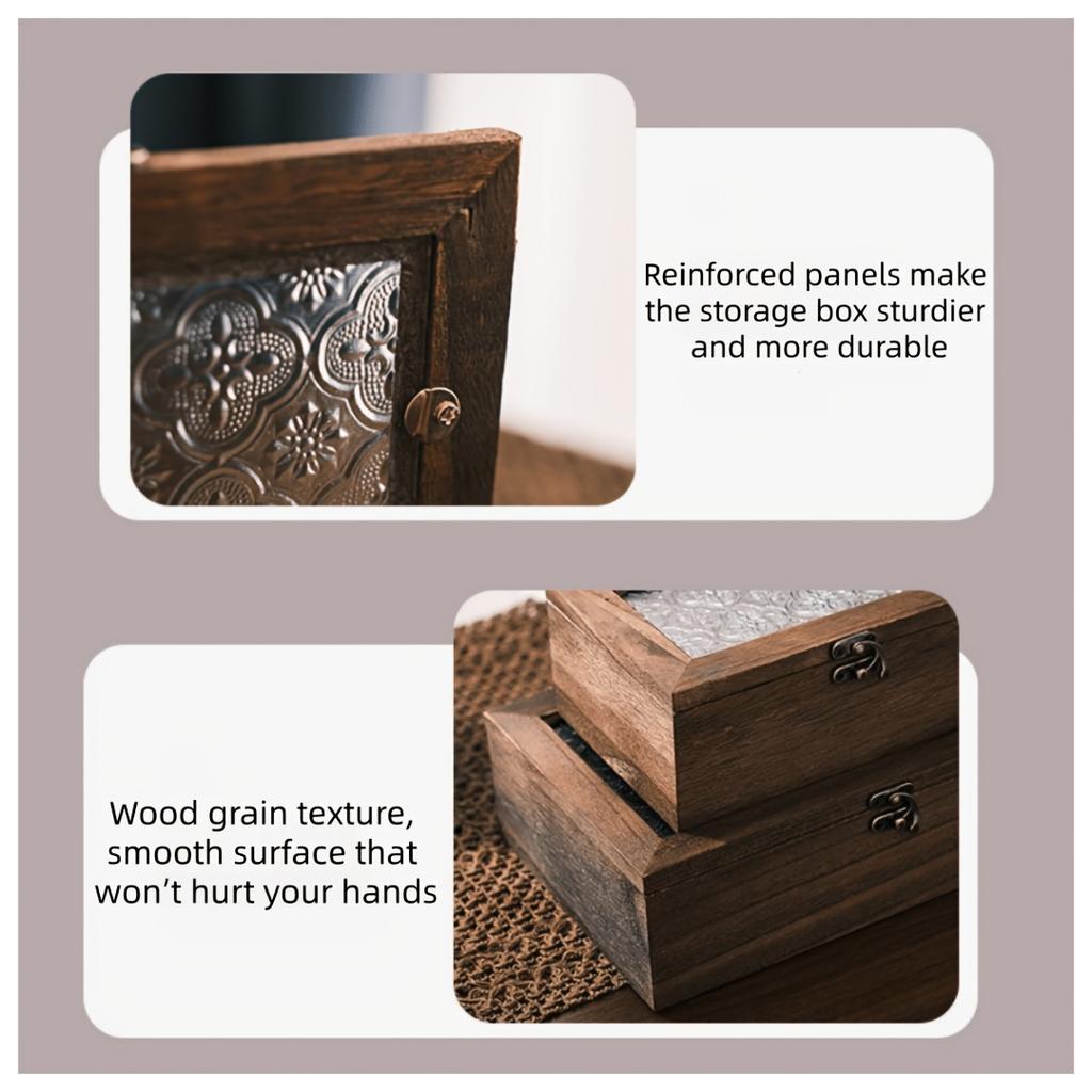 Vintage Paulownia Wood Jewelry Box with Dustproof Flip Lid, Desktop Storage Box with Embossed Begonia Glass Cover, Sturdy Wooden Jewelry Organizer