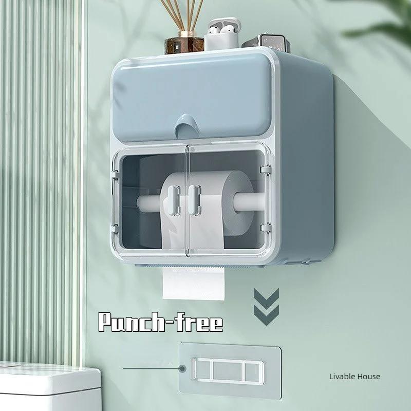 Bathroom Toilet Paper Holder Perfume Shelf Waterproof Toilet Plastics Drawer Paper Box Wall-mounted Sanitary Pad Storage Box