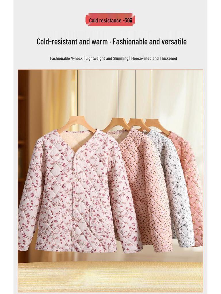 2025 Autumn/Winter Plus Velvet Thickened Cotton Jacket for Middle-Aged & Elderly Women – Warm Padded Outerwear