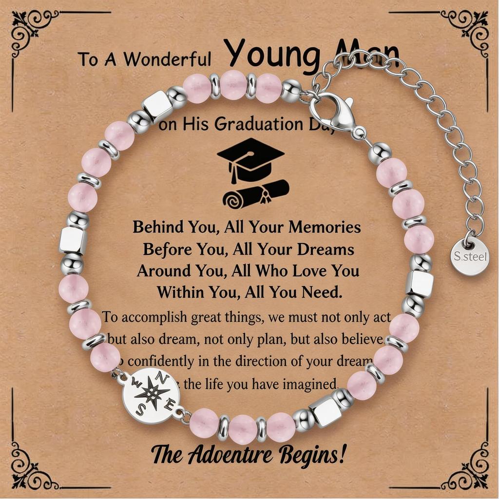 Graduation Bracelet Stainless Steel Compass Amazonite Amethyst Beads 2026 Gift for Women High School College Graduate