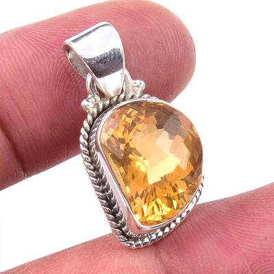 Natural Citrine Gemstone 925 Solid Sterling Silver Jewelry Pendant 1.25'' m2V40