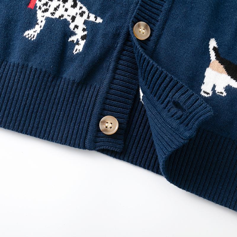 Kids' Spring/Autumn Korean Cartoon Puppy Jacquard Cotton Cardigan Sweater for Boys & Girls