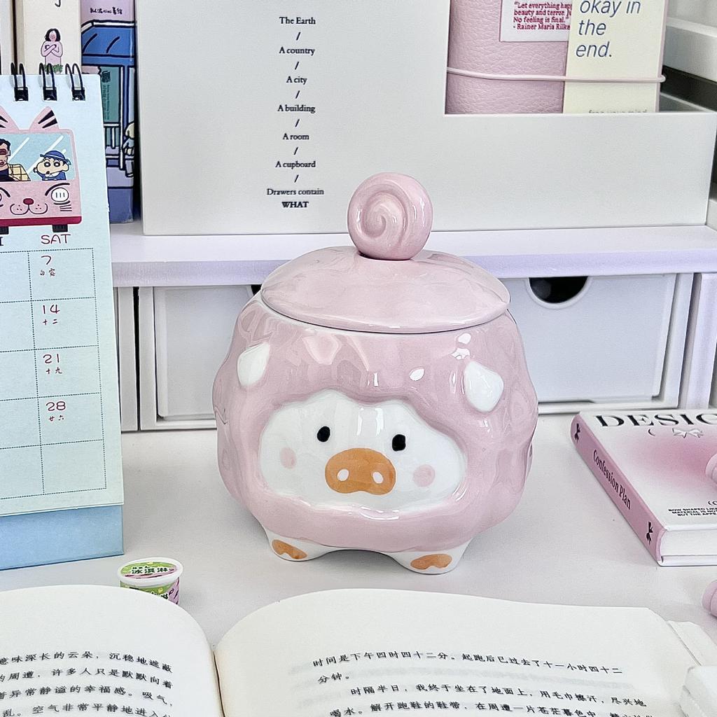 Milk fufu pig ceramic mug with lid spoon for girlfriend birthday gift office coffee milk cup