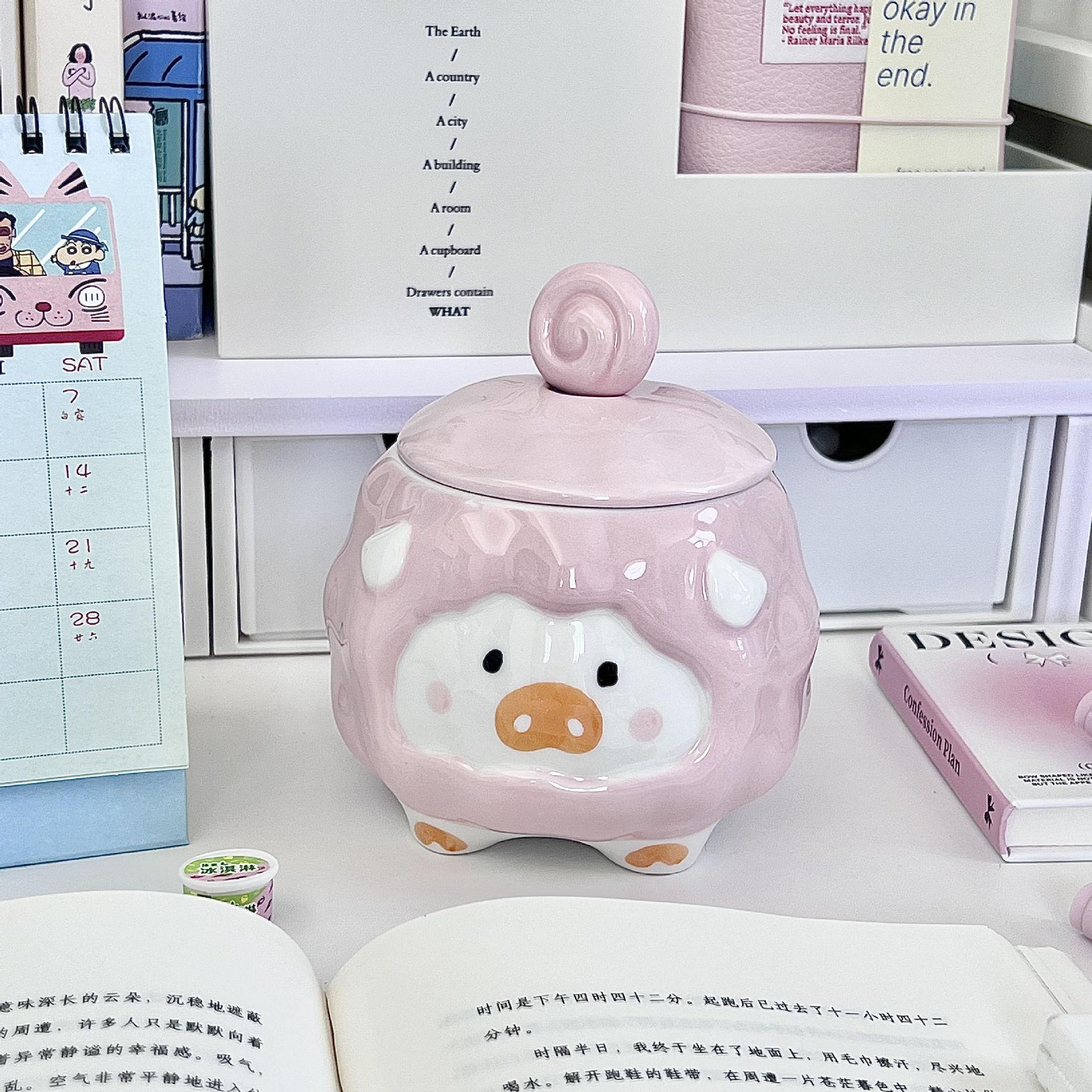 

Подарок на день рождения для девочек, керамическая кружка с крышкой ручной росписи в виде свиньи, кружка для девушки, сувенир, подарочная коробка 401-500ml