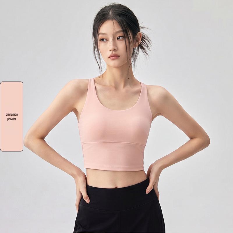 Solid Color Cross-Back Sports Bra with Integrated Cup - Sexy and Slimming Yoga Tank Top