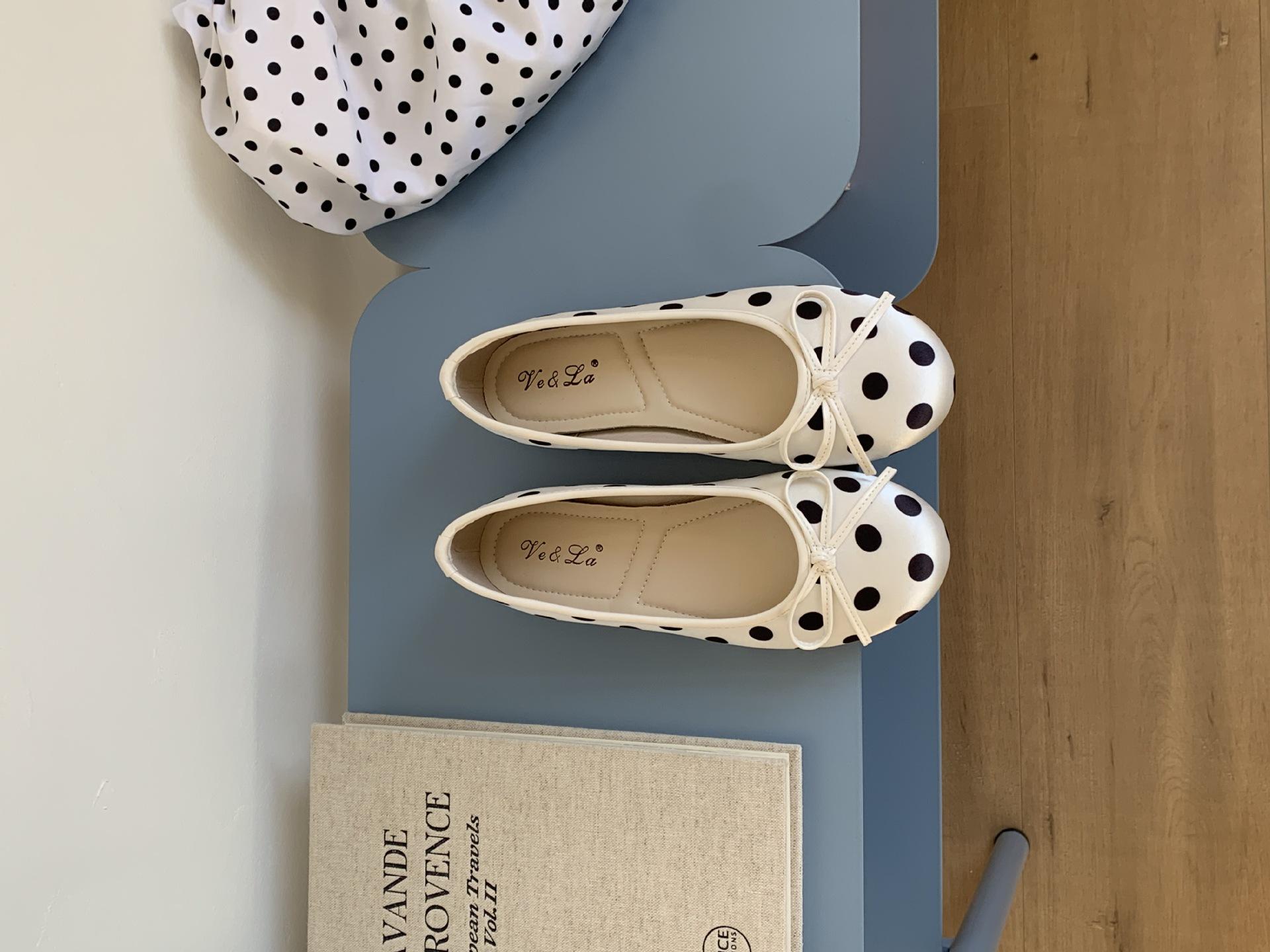 Women s Satin Flat Bowknot Polka Dot Summer Slip-On Pumps - Fashionable Footwear 35