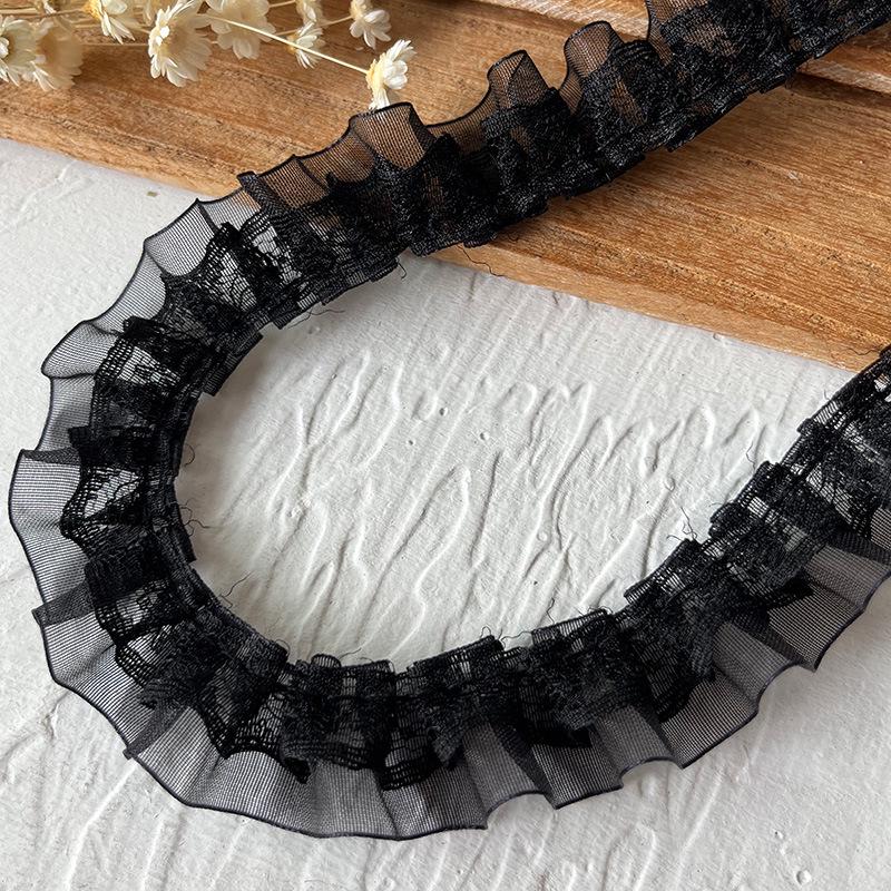 Material organza din dantelă neagră pentru îmbrăcăminte și accesorii DIY - Decorare decolteu și tiv fustă