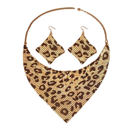 2Pcs/Set Women Necklace Earrings Set Leopard Print Sparkling Sequins Necklace Hook Earrings Set Jewelry Gift
