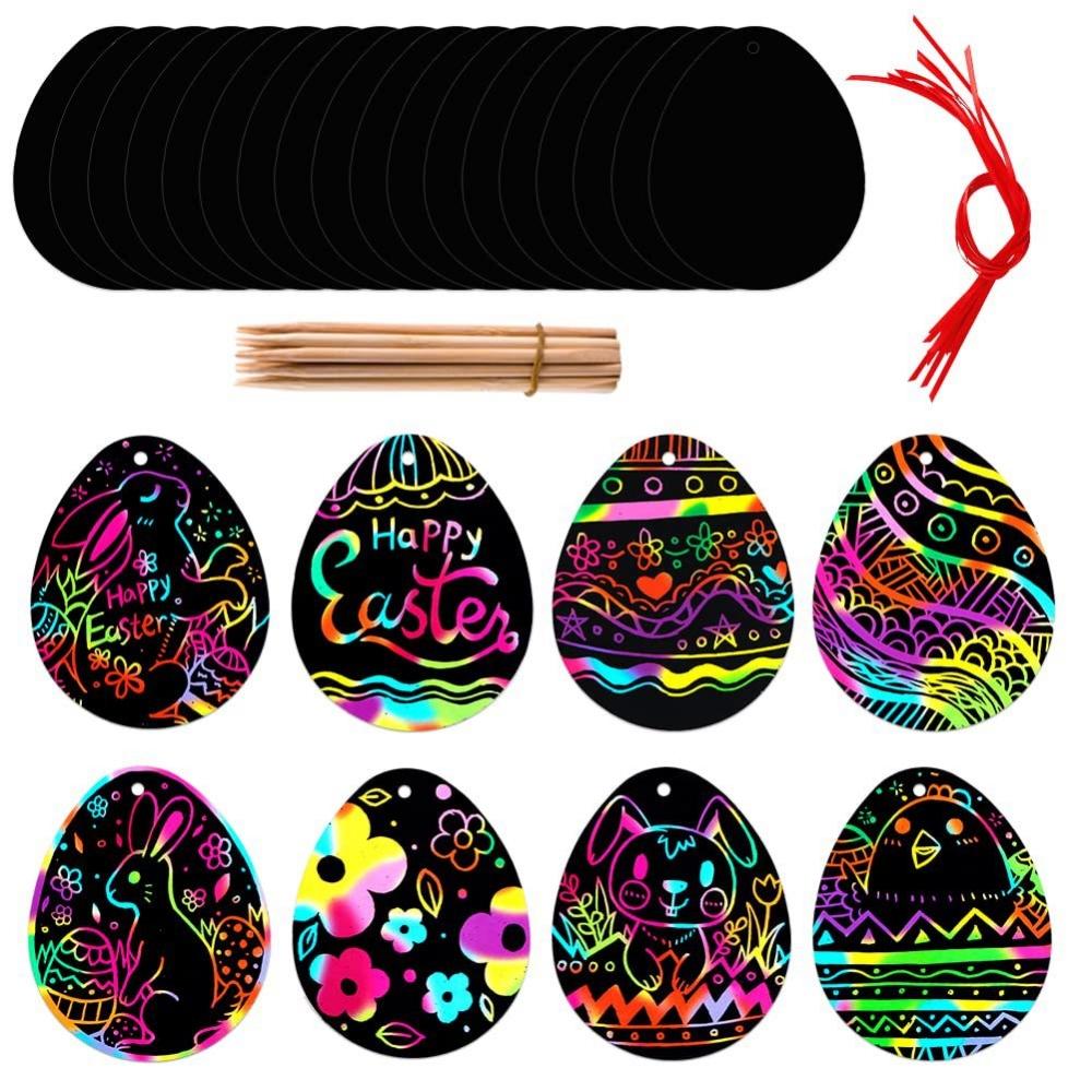 

8-24Pcs Easter Scratch-Off Paintings Cartoon Rabbit Radish Egg Design for Kids - Birthday Party Prizes Kindergarten Easter Gifts
