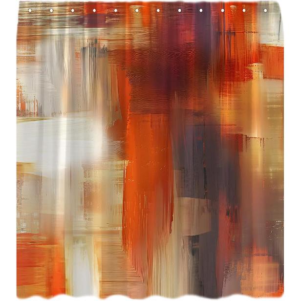 Abstract Orange Shower Curtain Burnt Orange Brown Oil Painting Watercolor Grunge Art Decor Bathroom Curtain Set with Hook