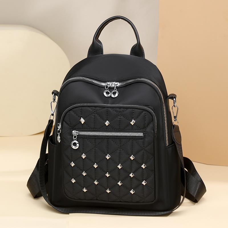 Rhombus embroidered thread rivet backpack women's new fashion travel bag casual versatile large-capacity women's backpack