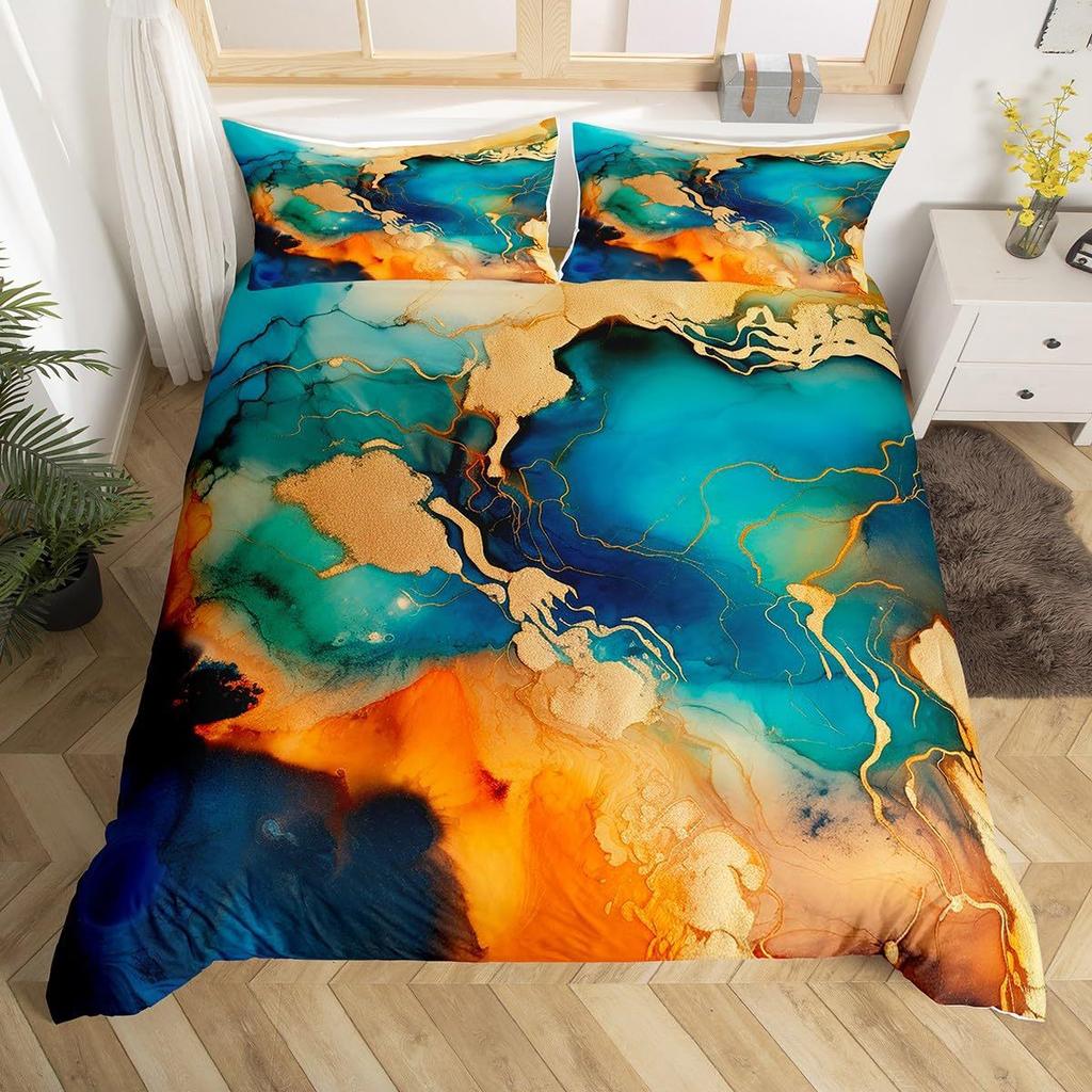 Black And Green Marble Bedding Digital Printing Three-Piece Set Nordic Luxury Design Home Textiles