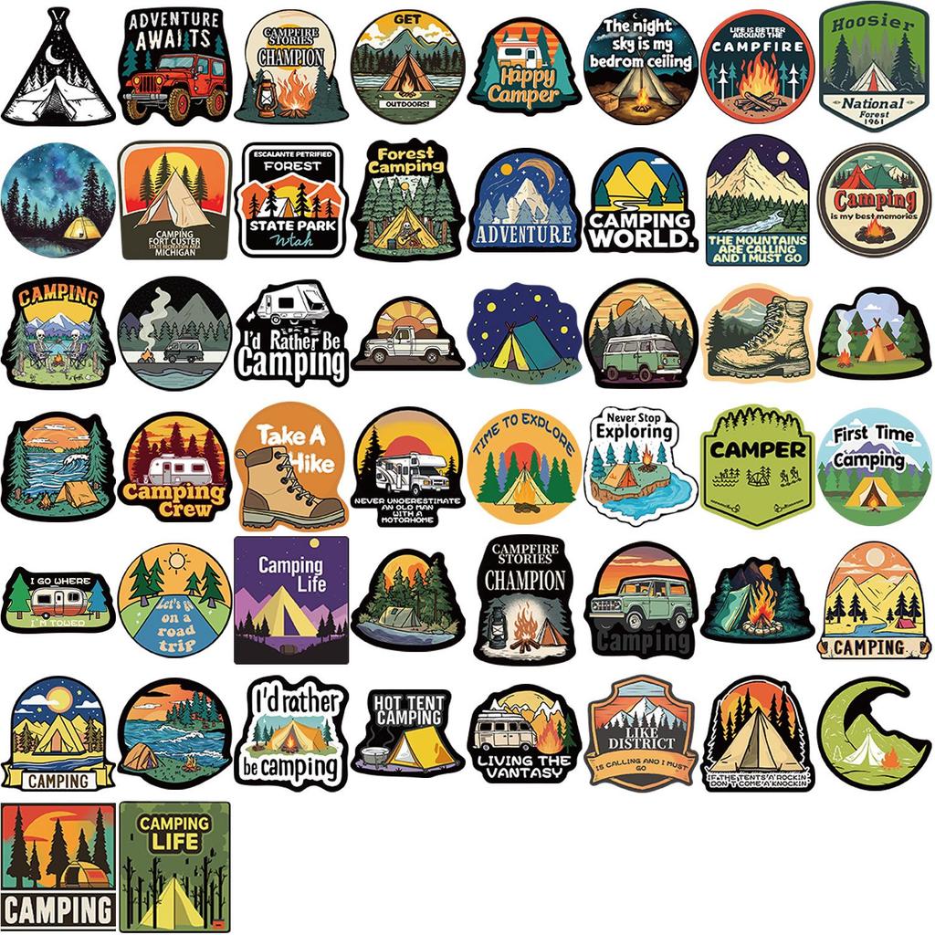 50 Cross-Border Camping Graffiti Stickers: Waterproof DIY Decals for Notebooks, Phones, Suitcases, Journals