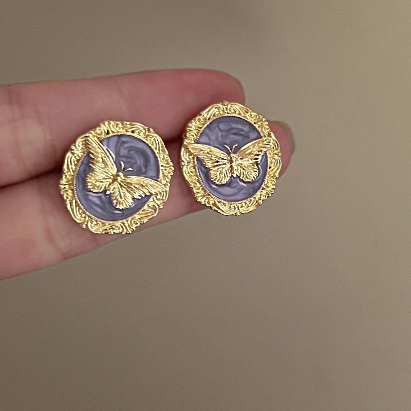 

Ретро круглые серьги-пусеты с бабочками с масляной эмалью, антикварные серьги простого дизайна, серьги-пусеты как у интернет-знаменитостей