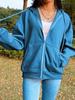 Women's Autumn 2025 Solid Color Fleece-Lined Hooded Jacket - Long Sleeve, Loose Fit, Streetwear Zipper Top