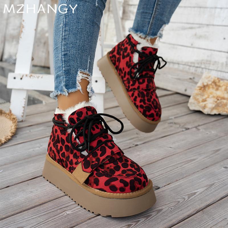 Fashion Women Leopard Platform Snow Ankle Boots Flats Warm Cotton Shoes Woman 2025 Trend Fashion Casual Sneakers Winter New Mujer Botas
