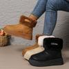 Women's Cuff Detail Faux Fur Lined Snow Boots - Slip-On Platform Winter Boots, Korean Style Cozy Boots for Cold Weather