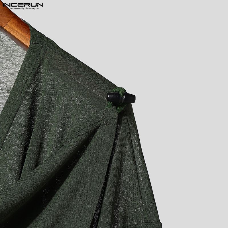 INCERUN Herren Langarm Unregelmäßiger Saum Rollkragen Durchsichtige T-Shirts Transparente Oberteile