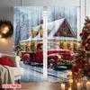 2pcs 2D Flat Printing Merry Christmas Party Curtains European Architecture Versatile Fabric Without Electricity Festive Curtains