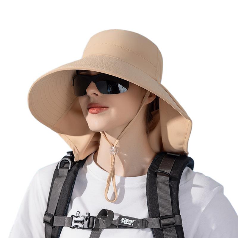 Big Eaves Shawl Sunscreen Hat European and American Bucket Hat Fashion Sun Hat Summer Outdoor Hat with Ponytail Hole Women