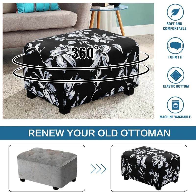 Ottoman Slipcovers Rectangle Super Stretch Footrest Sofa Slipcovers Footstool Protector Covers Feature Soft Thick Bouncy