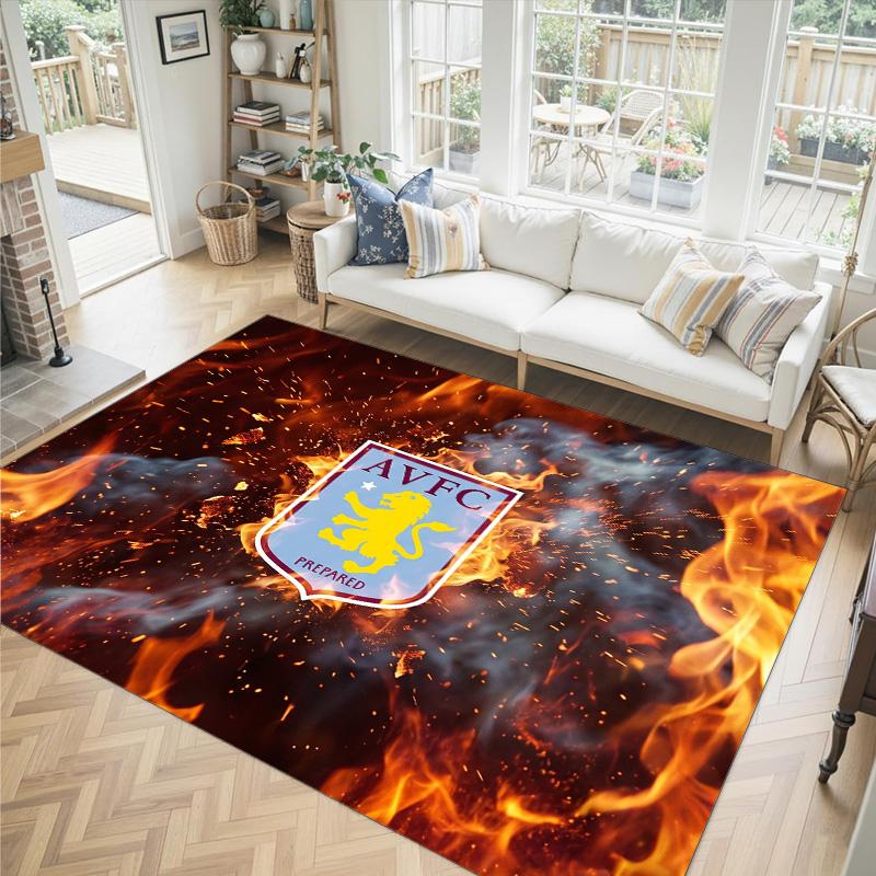 Aston Villa Football Design Crystal Velvet Carpet Cozy Non?Slip Printed Rug For Bedroom Living Room Entrance