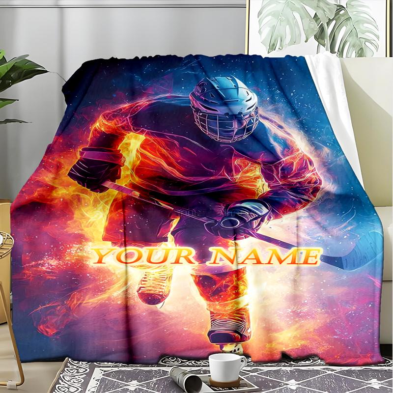1PC Custom Name Hockey Poster Design" outdooor Flannel blankets Patterns Throw Blanket All-Season Soft Gift for Couch, Bed, Camping gifts