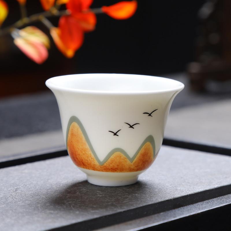 

Suet Jade Wanli Mountain River Teacup Tea Set High-end Household Master Cup Tea Cup Kung Fu Tea Set Business Ceramics