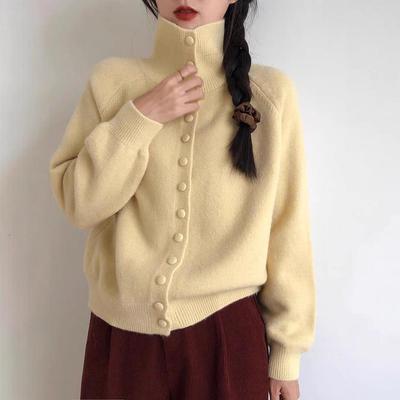 Women's Retro Korean Style High-End Loose Knit Turtleneck Cardigan - 2026 Autumn/Winter Collection