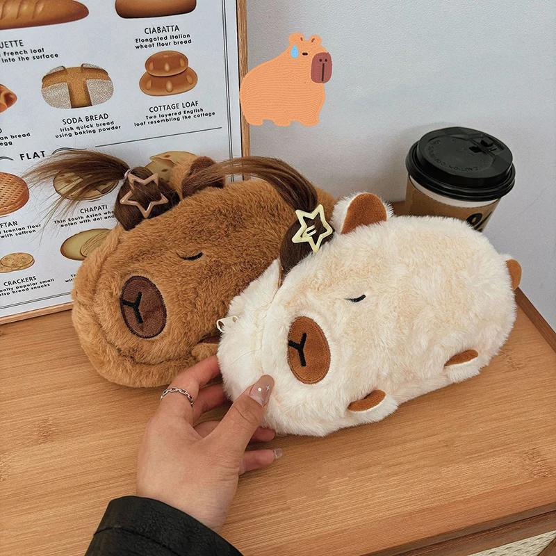 Latest Cute Capybara Plush Pencil Case Cosmetic Bag Guinea Pig Pen Pouch Large Capacity Pencil Bag School Supplies Stationery Box