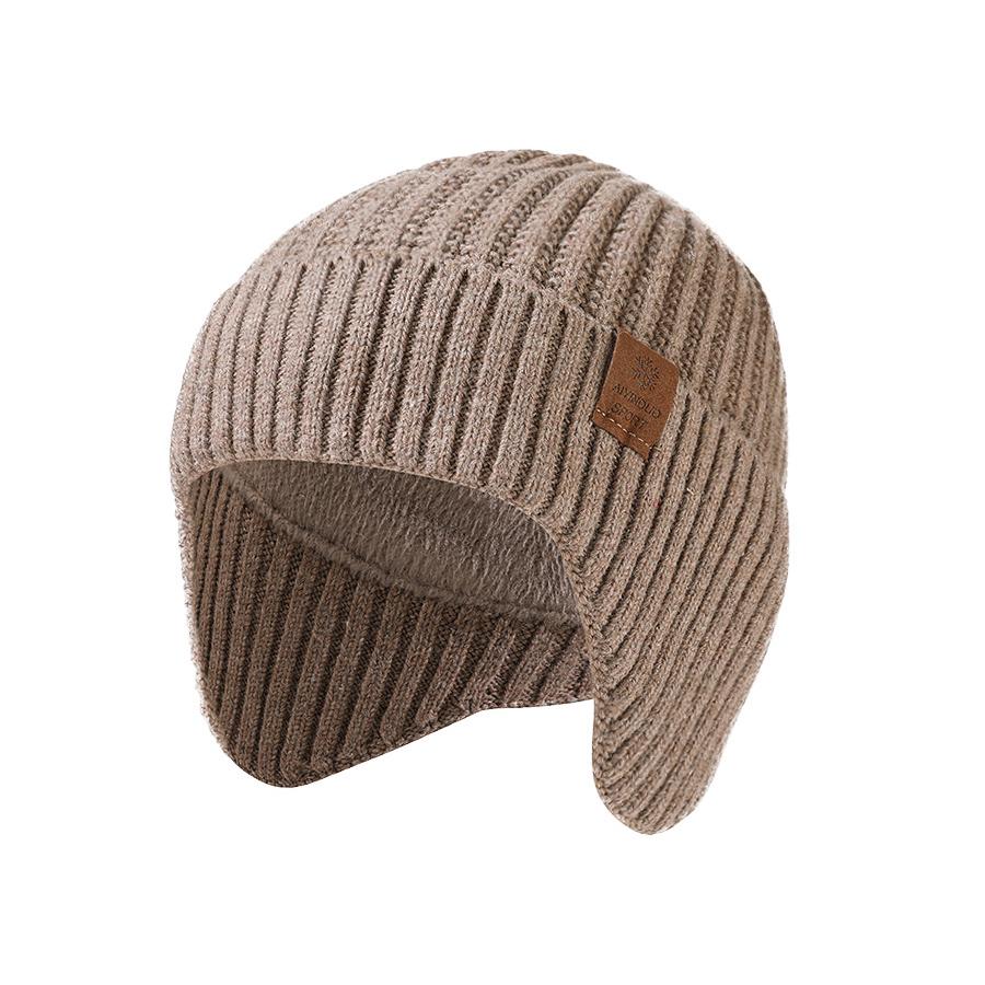 Ear Protection Knitted Hat Men's Wool Thick Big Head Warm Hat Sleeve Cap