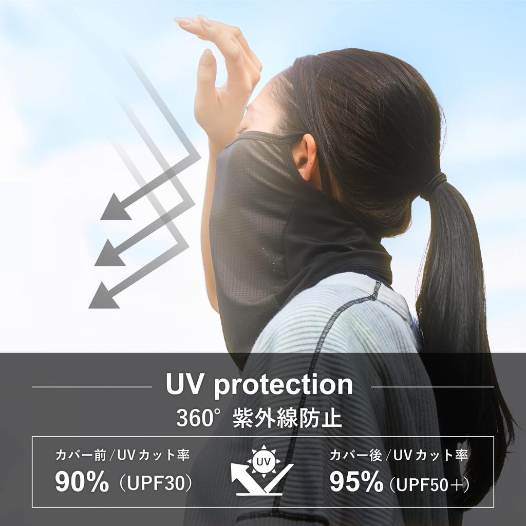 Wild Scene Face Cover with UV Ear Sun UPF Women's Protection, Loops, Protection, 50+, Cooling, Summer, Sweat-Wicking, Quick-Drying (Black, 2-Pack)