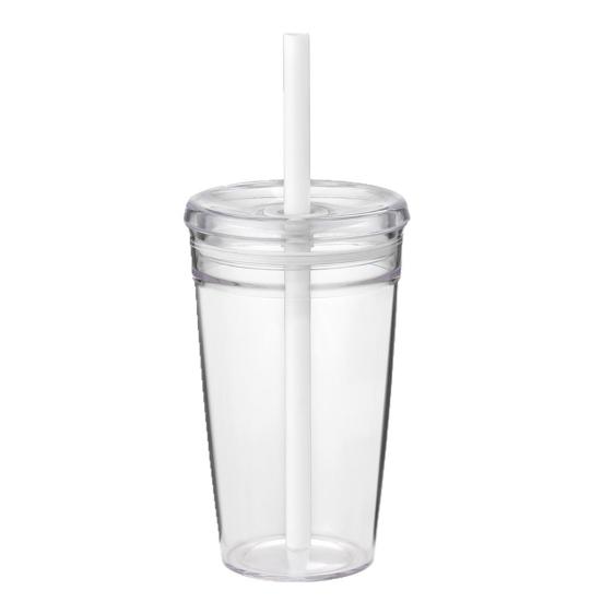 Water Cup with Lid And Straw 450ML BPA-Free Reusable Iced Coffee Cup Clear Plastic Drinkware for Tea Smoothies