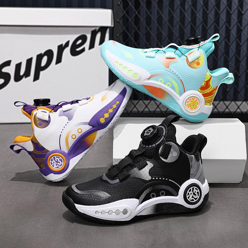 Waterproof and resistant children's basketball shoes boys 2025 new rotating mouth sneakers actual game basketball shoes friction sound