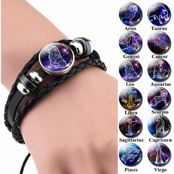 12 Zodiac Constellation Necklace Bracelet Time Gemstone Horoscope Astrology Moon Crescent Necklace for Women Men Birthday Gift Jewelry