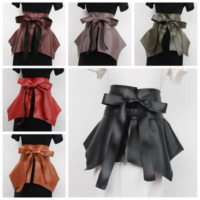 Ruffle Corset Belt Waistband Wide Cummerbund PU Leather Lace-up Shirt Dress Decor