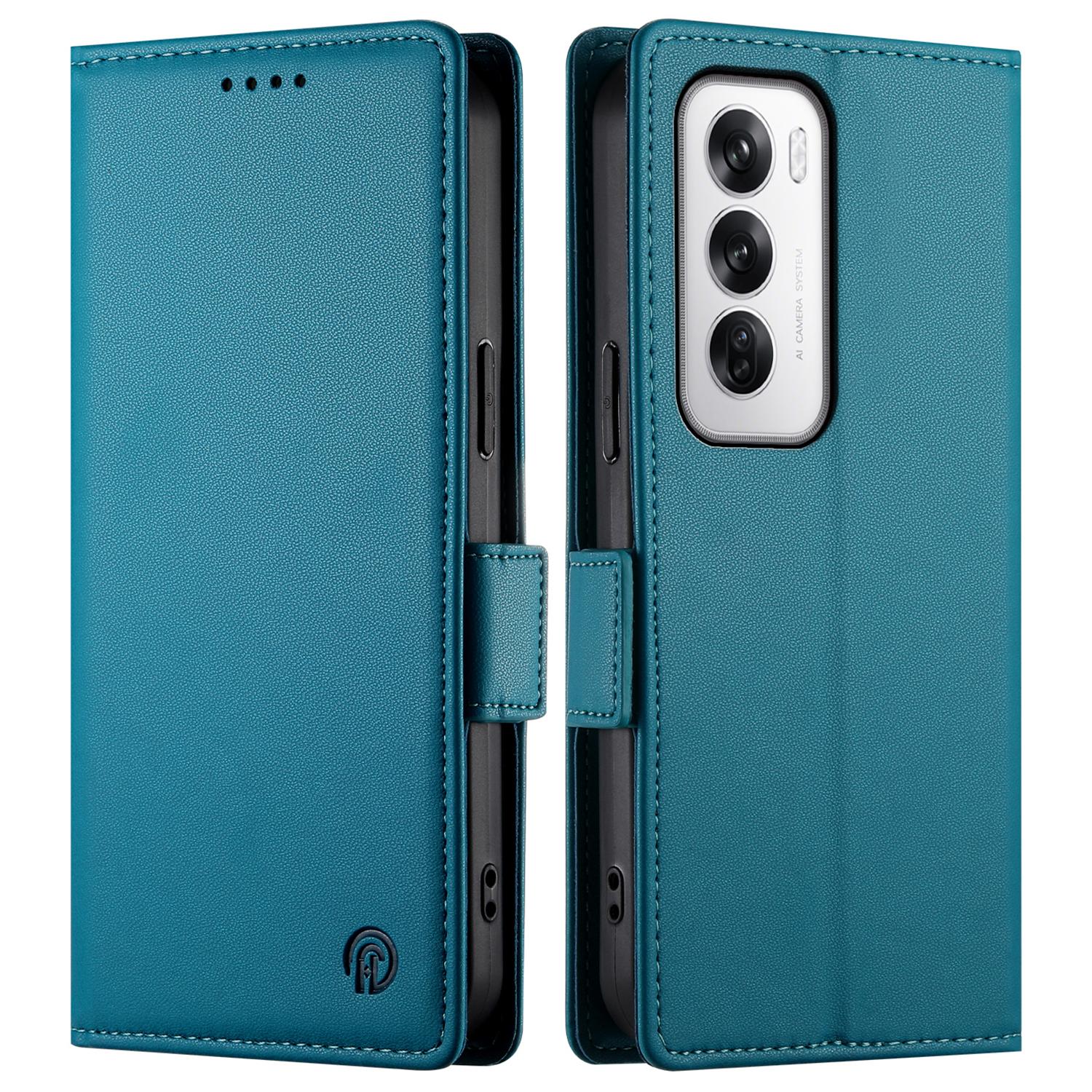 

DF-010 For Oppo Reno12 5G (Global) Wallet Phone Case Stand PU Leather Flip Cover Blue