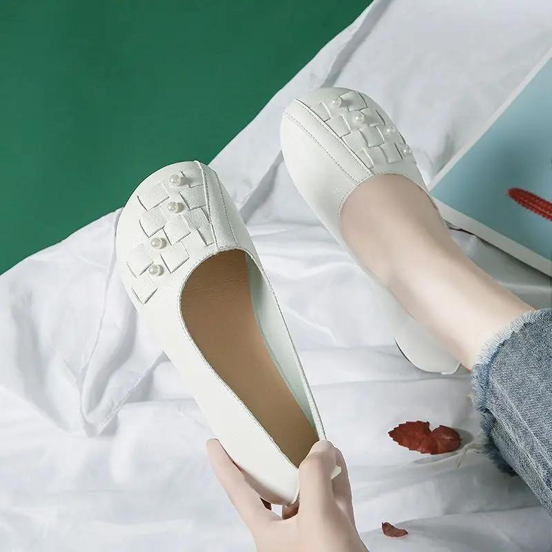 Fashion Shoes for Women Shallow Mary Jane Round Toe Slip-on Soft Bottom Woman Flats Lastest Korean Style Genuine Mark Cheap Liquidation