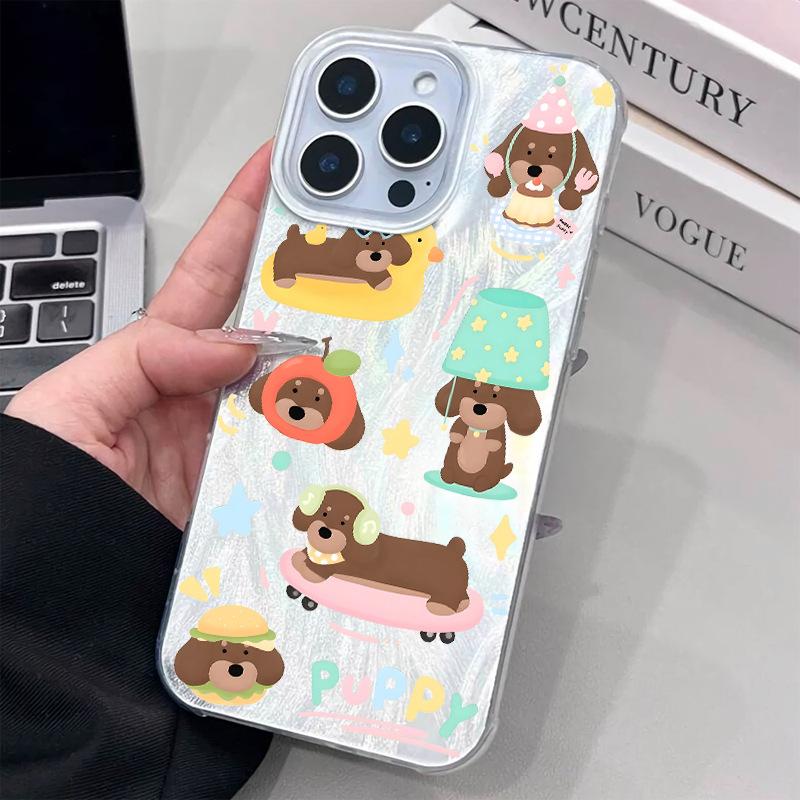 Large hole glitter shell for students Apple 14 cartoon laser shell iphone17/16plus all-inclusive mobile phone case