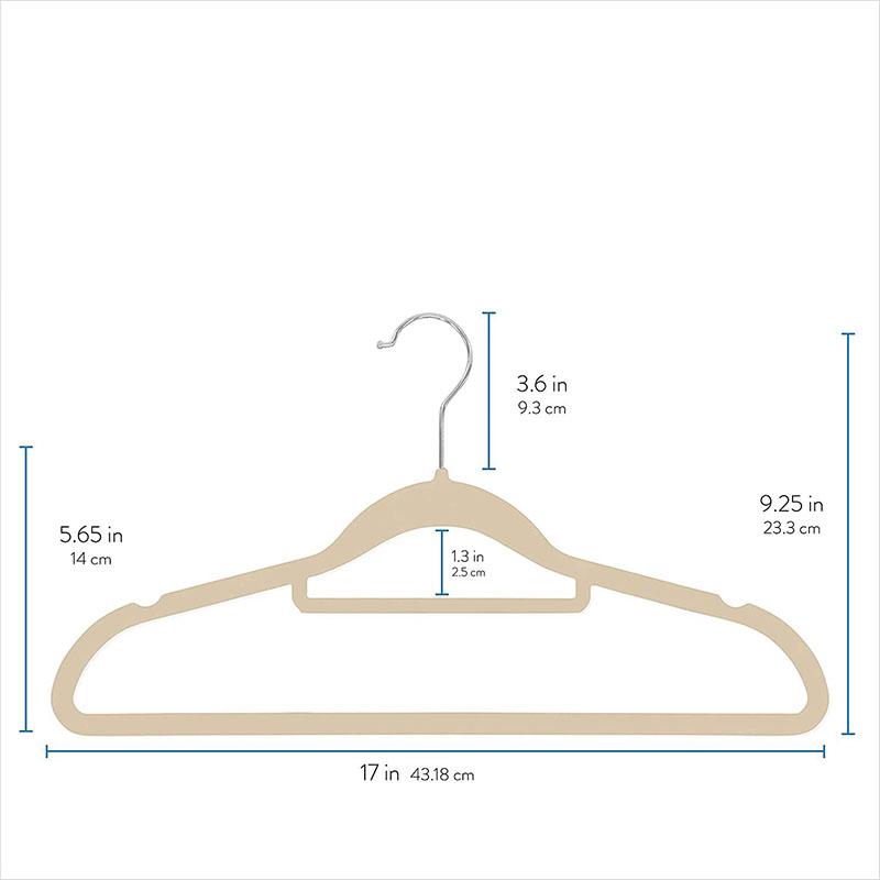 Custom Wholesale Non-slip Velvet Hanger for Clothes and Pants Plastic Hanger Household Organization, Clothing Store, 45cm, 10Pcs