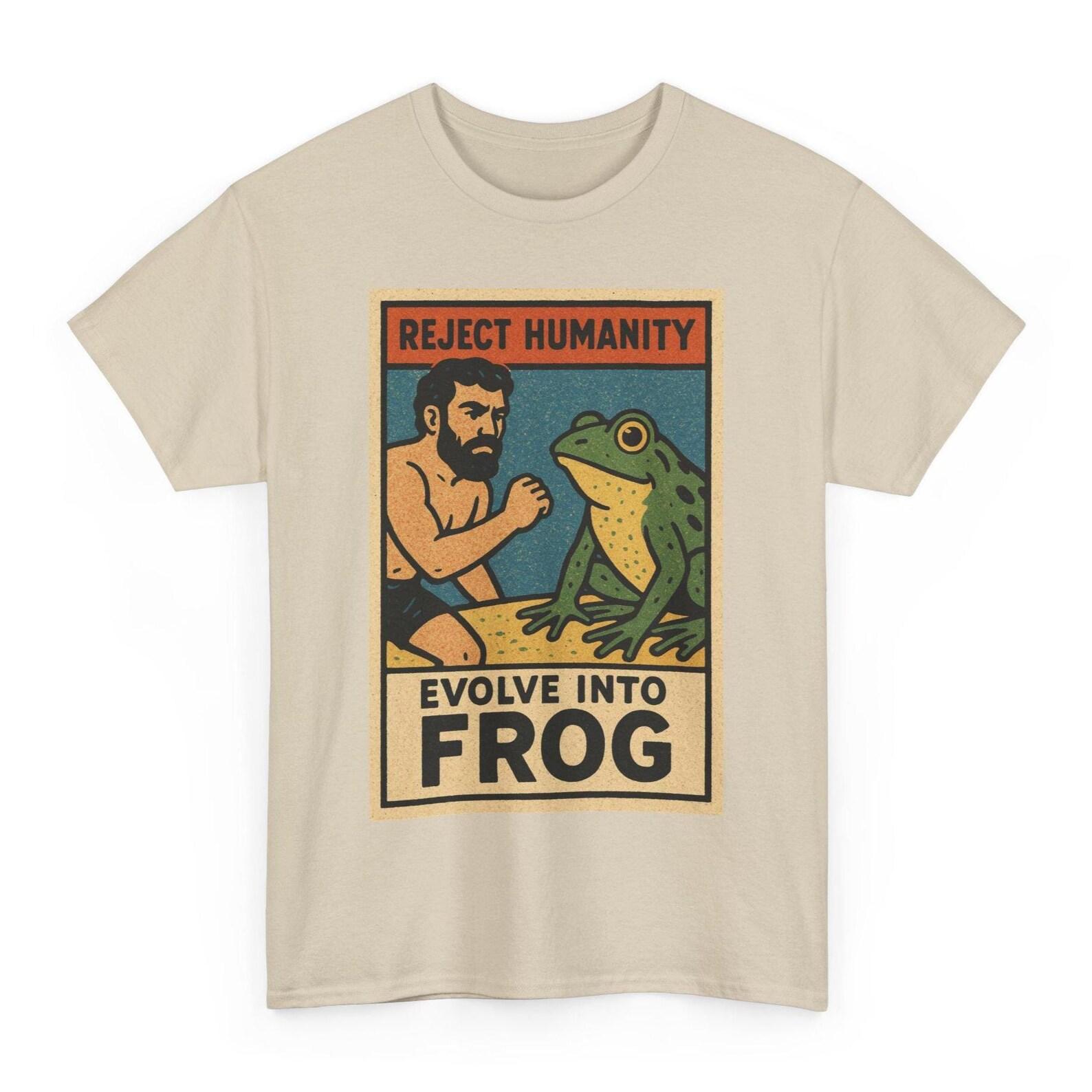 Reject Humanity Evolve Into Frog T-Shirt: Retro Comic Funny Meme Unisex Tee 4XL