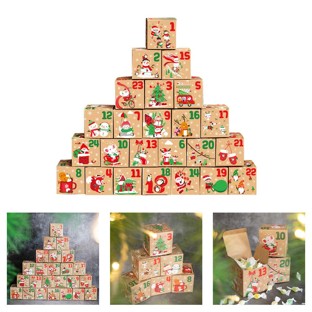 24 Day Advent Calendar Boxes for Christmas Countdown with Numbered Compartments for Daily Surprises and Holiday Decoration