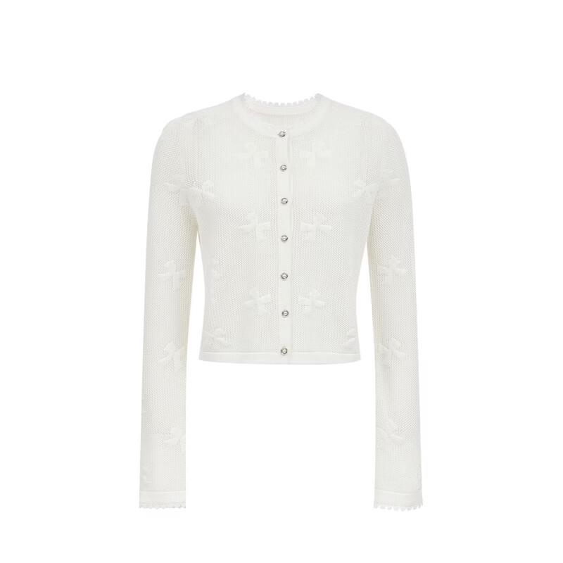 VEROMODA Women's Bow Jacquard Lace Knit Cardigan