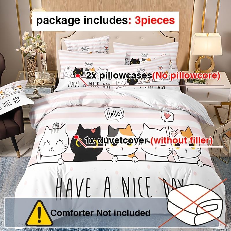Adorable Lovely Carton Cat Duvet Cover Set Animal Beding Set Ultra-Soft Duvet Cover featuring Pilowcase for Bedrom Guest Rom Dorm Home